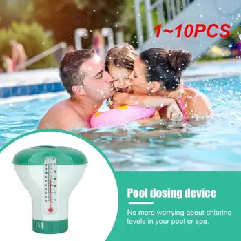 1 ~ 10ШТ Плаващ Опаковка хлор за плувния басейн с термометър, Автоматично помпа-апликатор за дезинфекция, Плувен басейн