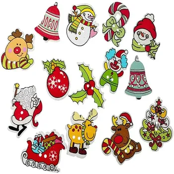 100шт Коледа Дядо Коледа е Коледна Елха, Снежен човек Копчета Облекла Craft Дървени Копчета Разнообразни Копчета за Шиене на Бродерия Декор