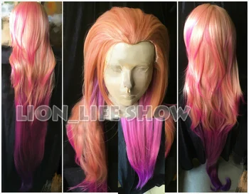 150 см LOL Зоя Аспект Здрач оранжево, розово, лилаво Смесени цветове Cosplay пълен перука Нов герой Наклон на Синтетични косми