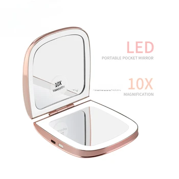 1X/10x Модно компактно огледало с потребителски логото на преносимо карманное огледало от розово злато