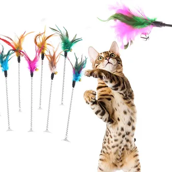 1бр Смешно коте-закачка Интерактивни играчки с пера за домашни котки, пръчка-преследователь, пръчка-играчка от различни цветове
