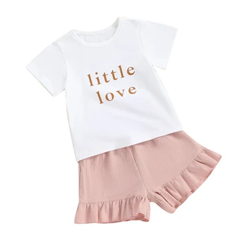 2 бр. Летни дрехи за малки момчета и момичета Little Love, тениска с къс ръкав, отгоре, шорти от цели памук, комплект ежедневни облекла за бебета