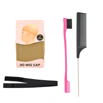 2 елемента HD Отглеждане, перука, шапка за перука на дантели, Еластична лента за топене, контрол на ръба, четка за коса в опашката, гребен за коса