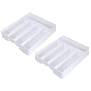 2 кутии Органайзер Тава Лъжица за разделяне на прибори за Довършителни чекмедже за съхраняване на прибори за Организиране на съхранение в кухнята Бял