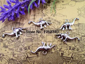 20 броя стари тибетски сребърни 3D-суспензии с динозаври 13x27 мм