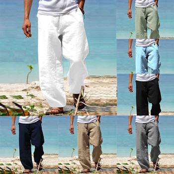 2023 Four Seasons Свободни Непринуден Модни памучни панталони големи размери от коноп за мъже, обикновена ежедневни панталони с висока талия за мъже