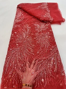 2023 Висококачествена френска лейси плат Beadea с бродерия в африка нигерия стил С пайети за сватбената рокля на РУСКАТА федерация