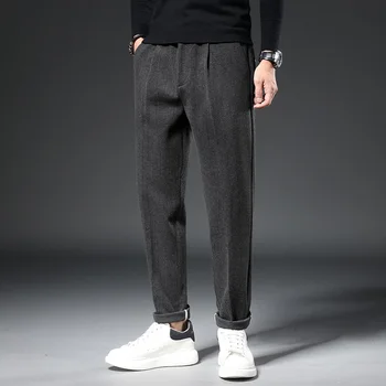 2023 Зимни Плътни Костюмные панталони Мъжки Ежедневни Директни Корейски Класически Модерен Бизнес панталони от вълнен плат Мъжки A105