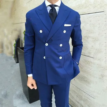 2023 Класически, тъмно синьо двубортный деловият мъжки костюм, мъжки сватбени костюми, костюм Homme Italien, 2 предмета (яке + панталон)