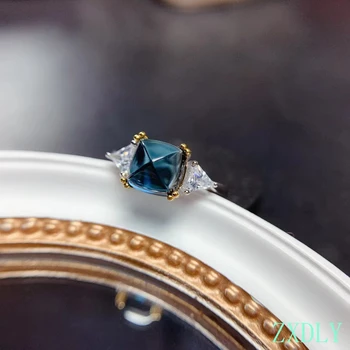 2023 Най-новия пръстен с естествени топаз, сребро S925 проби, женски пръстен с естествен син топаз, женски накити, кула, скъпоценен камък, подарък за рожден Ден