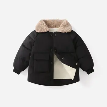 2023 Нови зимни детски топли памучни якета, палта с яка от заек кожа, къса стеганая яке, детски дрехи, връхни дрехи за момичета и момчета