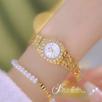 2023 Нови луксозни часовници в ретро стил от лава черното злато с кръгли диамантен пръстен, кварцов часовник с водоустойчив, стоманена каишка за жени Relogio Feminino