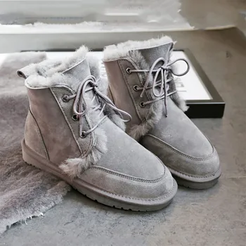 2023, Нови модни дамски зимни обувки от естествена кожа, естествена кожа, топли зимни обувки, нескользящие вълнени дамски ботуши от дебела вълна