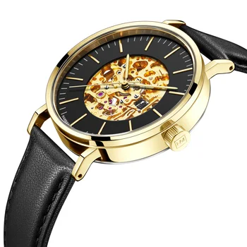 2023 Нови мъжки механични часовника 41 мм сапфировые водоустойчиви часовници е от неръждаема стомана Модерен бизнес и ежедневни часовници с кожени кухи циферблат