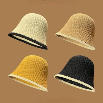 2023 Нови японски кухи crochet-шапки-ведерки за жени, пролет и лято, универсални обикновена шапчица за лицето и тънка шапка за басейна Tide
