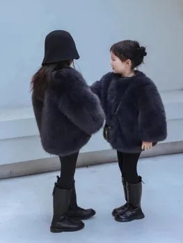 2023 Палто за момичета, палто от изкуствена кожа, утолщенное топло детско зимно рокля от кашмир, темпераментен момиче, пълно чувство за стил