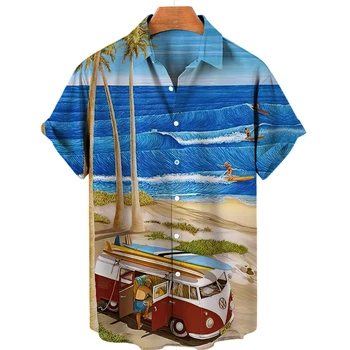 2023 Хавайска Риза за Мъжете, Плажна Риза с 3D Принтом, Мъжки Градинска Риза с Кокосова Палма, Всекидневни Топ с Къс Ръкав за Мъже, Летни Дрехи