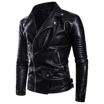 2024 Есенно-зимно мъжко мотоциклетное кожени палта с ревера, мотоциклетът кожено яке, палто голям размер в стил пънк-рок, черно-кафяви бизнес палто