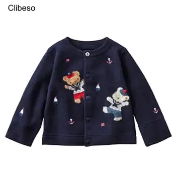 2024 Коледен пуловер Clibeso за Момичета, Детски Вязаный Жилетка за Момичета, Вязаная дрехи с бродерия Мультяшного Мечка, от 2 до 7 години