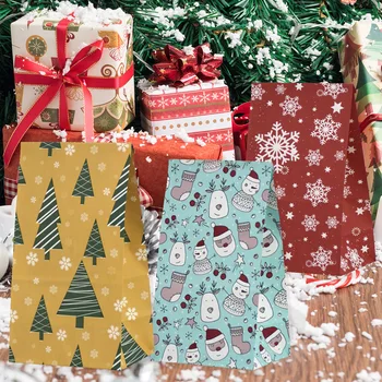 24 бр./опаковане. Нов Коледен подаръчен пакет, Крафт хартиена торба, Опаковки за печене, на Хартиен пакет за бижута, Навидад Коледни Коледни аксесоари