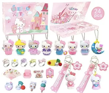 24шт Коледен Адвент-календар на Hello Kitty Kawai Санрио Случайни Фигури аниме Ключодържател Подарък кутия Детска Играчка За момичета