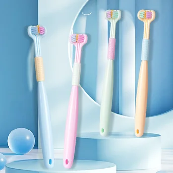 360 Градуса Трипътен Четка за Зъби С Мек Косъм, За Дълбоко Почистване на устната Кухина, Препарат за Миене на Зъбите BrushTeeth Cleaner за Детска Четка за зъби от 4 до 12 години