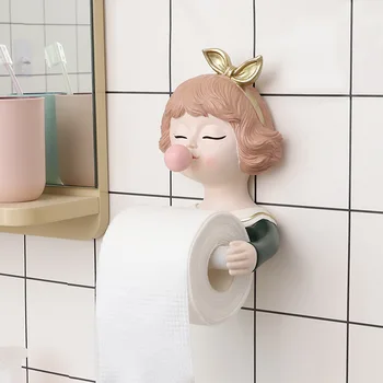 3D държач за тоалетна хартия, под формата на сладко момиче с модел от комикс, начало стенен държач за ролка хартия, салфетки, Самоклеящийся за бани