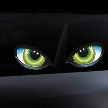 3D Забавен дизайн Стерео Отразяваща модел от зелени котешки очи Стикер на автомобилна глава камион двигател Стикер на прозореца за обратно виждане Вратата или огледало