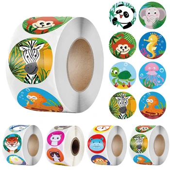 500 броя на Ролка анимационни стикери с животни от зоологическата градина за деца Класически играчки Етикети учител Награда за Украса на Хартия етикети