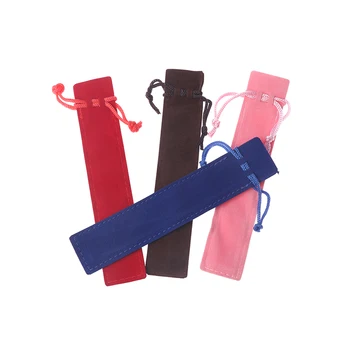 5шт Кадифе чанта за писалки на съвсем малък, малък текстилен молив случай за съхранение на една дръжка, синьо, сиво, розово, червено, подарък