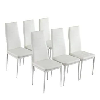 6 бр. Елегантни места за хранене столове в сглобени с голи текстура, места за хранене столове с висока облегалка, бели столове за масата за хранене