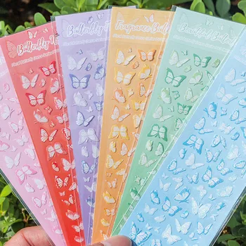 6шт Пълен набор от лазерни непромокаеми стикери с пеперуди Kawaii САМ Collect Book Idol Card Album Декоративни етикети Ученически Канцеларски материали