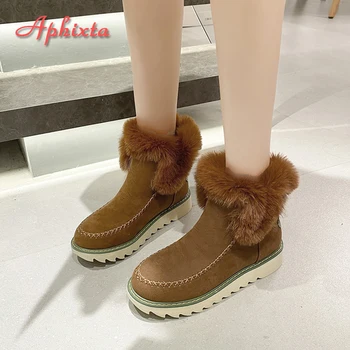Aphixta/ Големи размери 43, Дамски велурени зимни обувки, топла Плюшен модерен зимни дамски обувки без закопчалка, Улични Ежедневни ботильоны в платформата