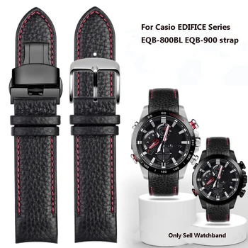 Arc Каишка за Часовник от Естествена Кожа Casio EDIFICE EQB-800BL/500/501 Серия EQB-900 Каишка Водоустойчив Мъжки Гривна 22 мм