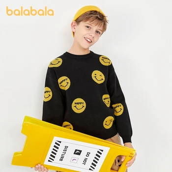 Balabala За деца 2023, Пуловер за момчета и момичета, пуловер, есенно-зимния вязаный пуловер с кръгло деколте, Модерен