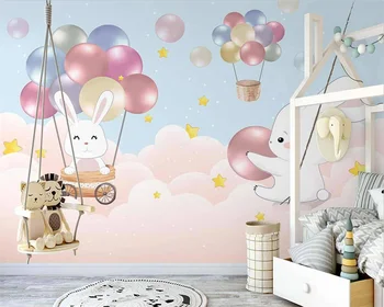beibehang Потребителски скандинавските ръчно рисувани пъстър балон бял заек от папие-маше, на фона на тапети за детска стая