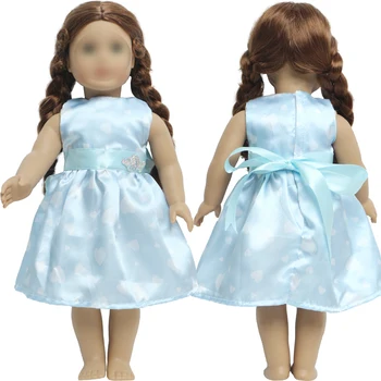 BJDBUS, 1 бр., Синя рокля, пола с шарките на сърцето, ежедневни облекла, дрехи с лък на американската 18-инчовата момичетата-кукли, играчки със собствените си ръце