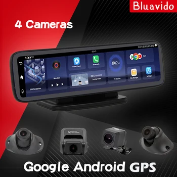 Bluavido 4-Канален Панорамна видеорекордер 4G LTE Android Камера табло за GPS Навигация на 720P Видео, WiFi Bluetooth Монитор
