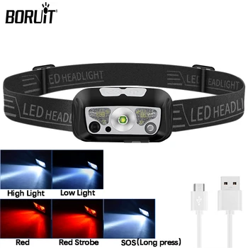 BORUiT B12 Мини Пълноценната Работа Led фаровете USB Акумулаторна фар с 5 режима на осветление Главоболие Фенерче Водоустойчив Фенер за риболов