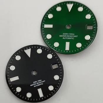 BURRYJAZZ 28,5 мм, Черно-зелен циферблат-часовник с светящимся циферблат, подходящ за механизъм NH35