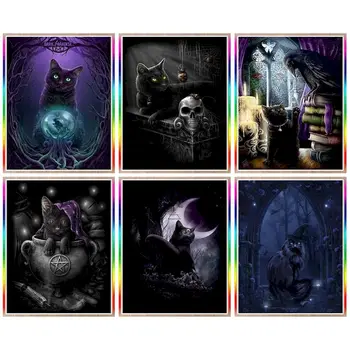 CHENISTORY Pictures By Number Комплекти за рисуване Черна Котка в мрака на Нощта По Номера Модерна Рисунка Върху Платно Ръчно Рисувани Артистичен Подарък