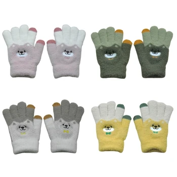 Crochet ръкавици с анимационни шарени, модерни и удобни ръкавици, детски ястия за ръце с мече за момчета и момичета, 1 чифт D7WF