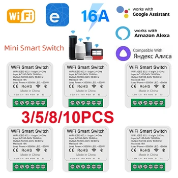 eWeLink Wifi 16A MINI Smart Switch Поддържа 2-лентов таймер за управление, безжичен ключ, модули Mart, съвместими с Алекса Google Home