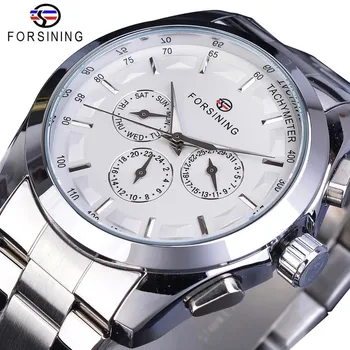 Forsining най-Добрият брендовый стил Автоматичен часовник от неръждаема стомана Мъжки Механични бизнес ръчен часовник с календар и светещи указатели