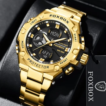 FOXBOX, висок клас марка, Луксозни мъжки часовници, Модни Водоустойчиви спортни Кварцови часовници За мъже, бизнес Военните Ръчен часовник с хронограф