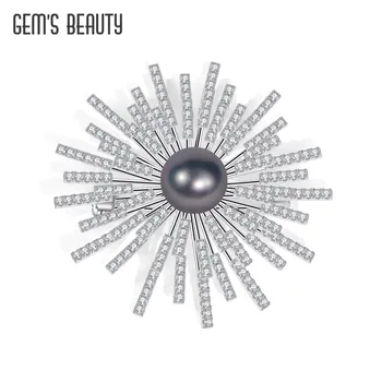 GEM'S BEAUTY, брошка от сребро 925 проба с черни перли, бижута във формата на морски таралеж, подходяща за различни важни случаи