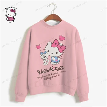 Hoody Hello Kitty за жени, блузи с дълъг ръкав, негабаритная hoody за пуловера с шарени Y2k
