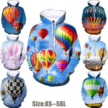Hoody с качулка за мъже и жени, цветни hoody с 3D принтом на балон с горещ въздух, ежедневни спортни hoody с качулка