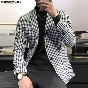 INCERUN Върховете 2023 Корейски Стил Мъжки Карирани Текстурный Модел Дизайн на Костюми Палто Отдих Мъжки Гореща Разпродажба Сако С Дълги Ръкави S-5XL