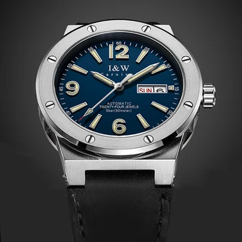 IW сребристо-сини мъжки часовник Водоустойчив 5Bar са блеснали модерни автоматични часовници Мъжки механичен часовник сапфировые мъжки часовник